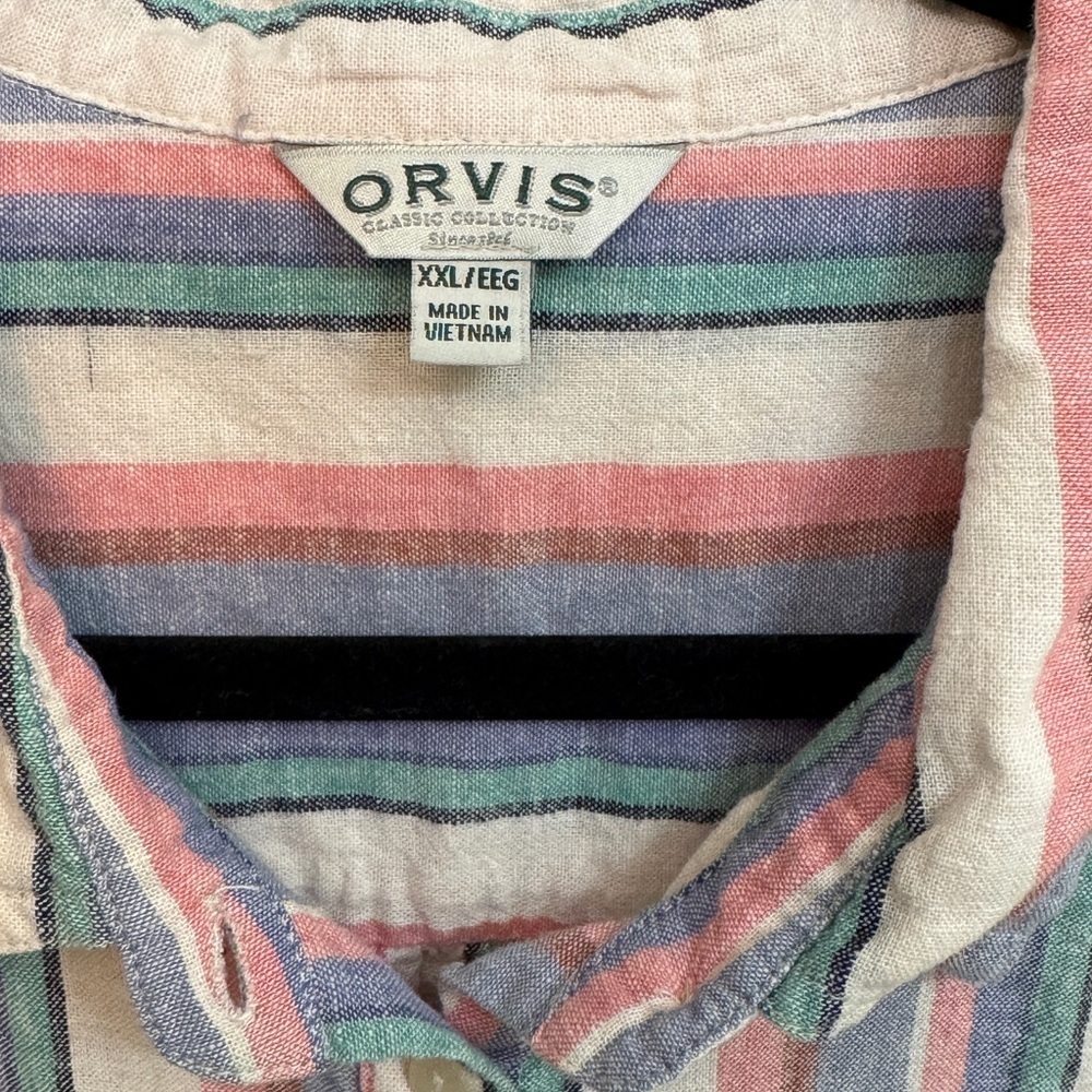 Orvis Women's Linen Blend Striped Button-Down Shirt - Pink, Blue, Green XXL. - Picture 2 of 6